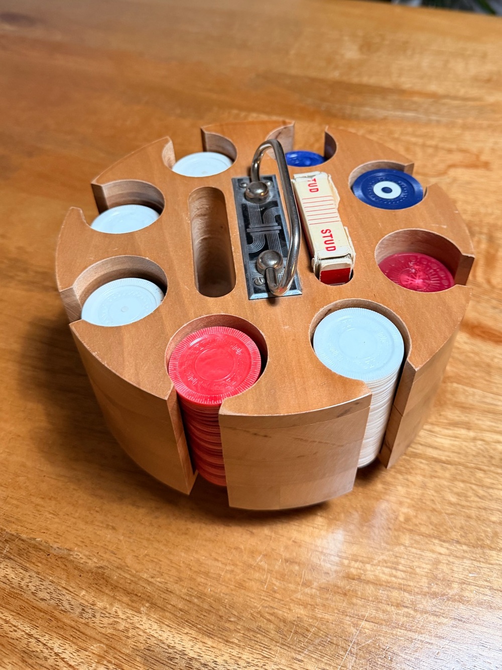 Vintage Wooden Poker Chip Carousel with cover